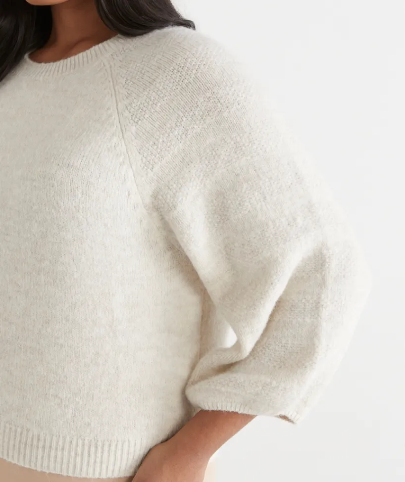 Sussan Tops|Knitwear>3/4 Sleeve Knit Top PARCHMENT