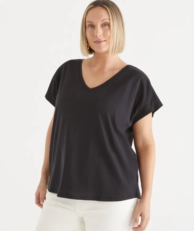 Sussan Tops|T-Shirts>AC SLUB V NECK T-SHIRT