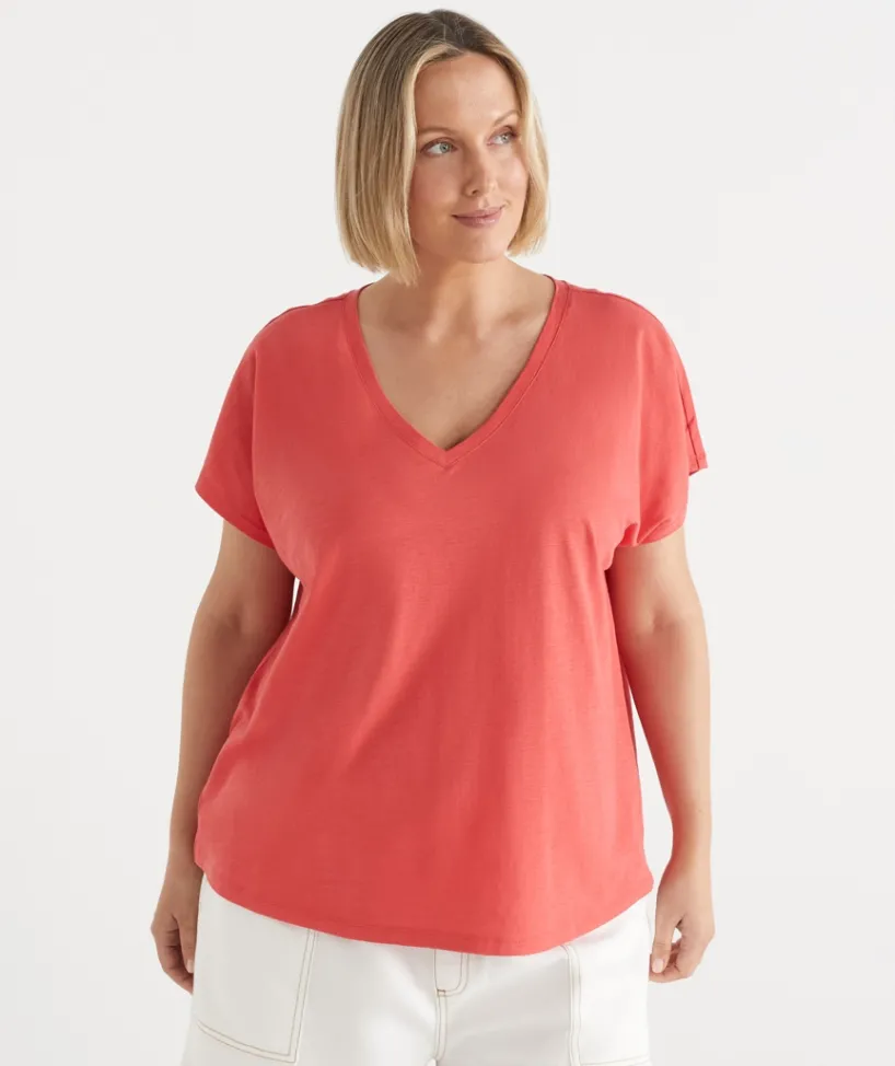Sussan Tops|T-Shirts>AC SLUB V NECK T-SHIRT
