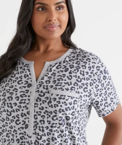 Sussan Nighties>Animal Print Short Sleeve Nightie SILVER MARLE