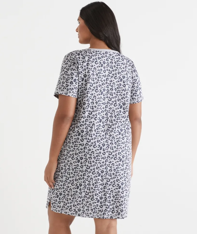 Sussan Nighties>Animal Print Short Sleeve Nightie SILVER MARLE