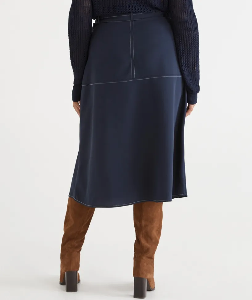 Sussan Skirts>Belted A-Line Midi Skirt INK