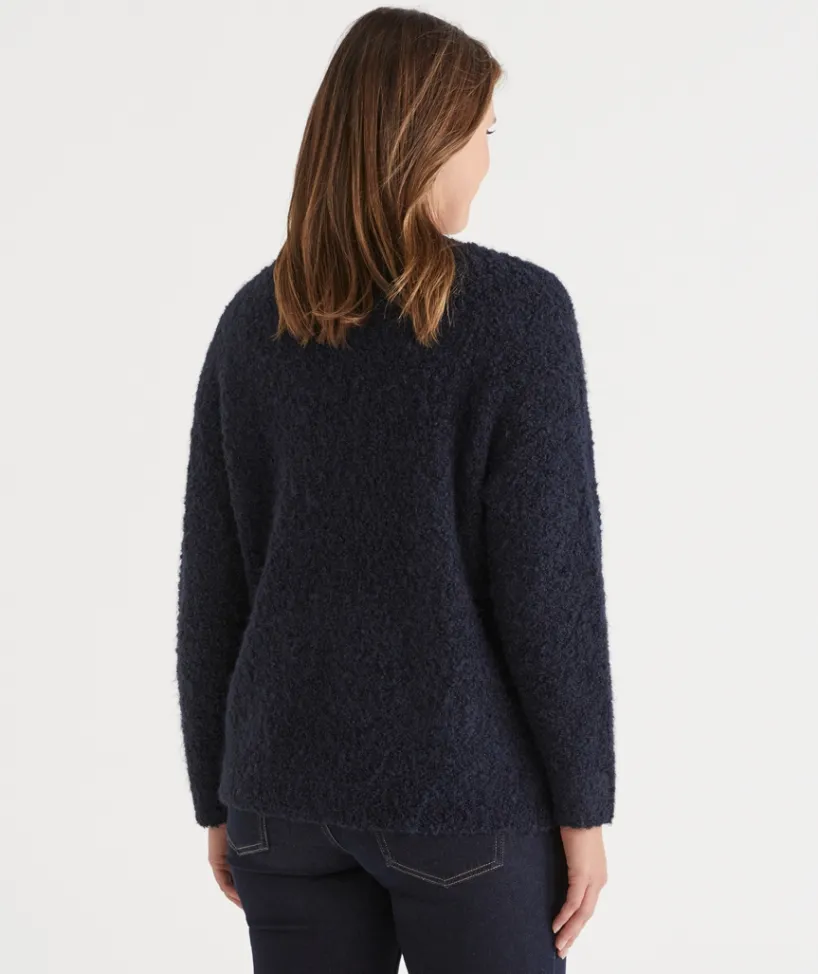 Sussan Knitwear|Knit Cardigans>Boucle Longline V Neck Cardigan - INK
