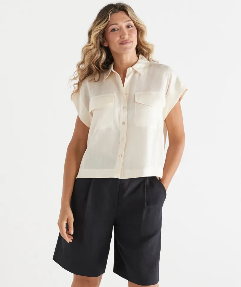 Sussan Tops|Shirts & Blouses>Boxy Fit Short Sleeve Shirt VINTAGE CREAM