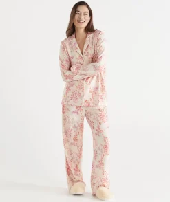 Sussan Pyjama Sets>Brushed Blossom Floral Print Pyjama Set CREAM