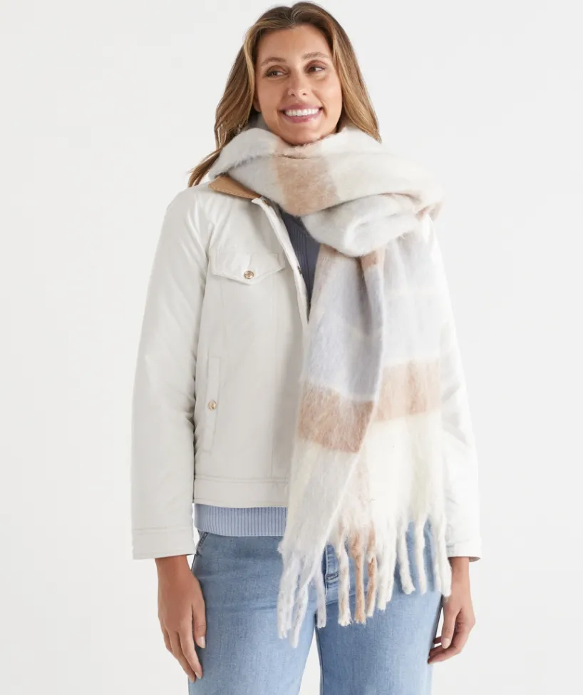 Sussan Knit Accessories|Scarves>Brushed Check Scarf - NEUTRAL