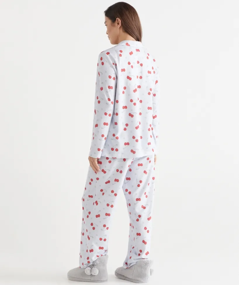 Sussan Pyjama Sets>Brushed Cherry Print Novelty Pyjama Set BLUE MARLE