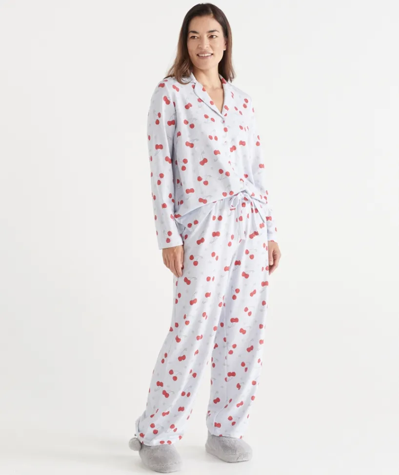 Sussan Pyjama Sets>Brushed Cherry Print Novelty Pyjama Set BLUE MARLE