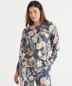 Sussan Women's Pyjama Tops>Brushed Fruity Floral Pyjama Top FRENCH NAVY