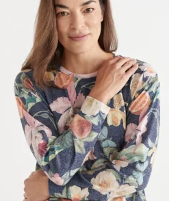 Sussan Women's Pyjama Tops>Brushed Fruity Floral Pyjama Top FRENCH NAVY