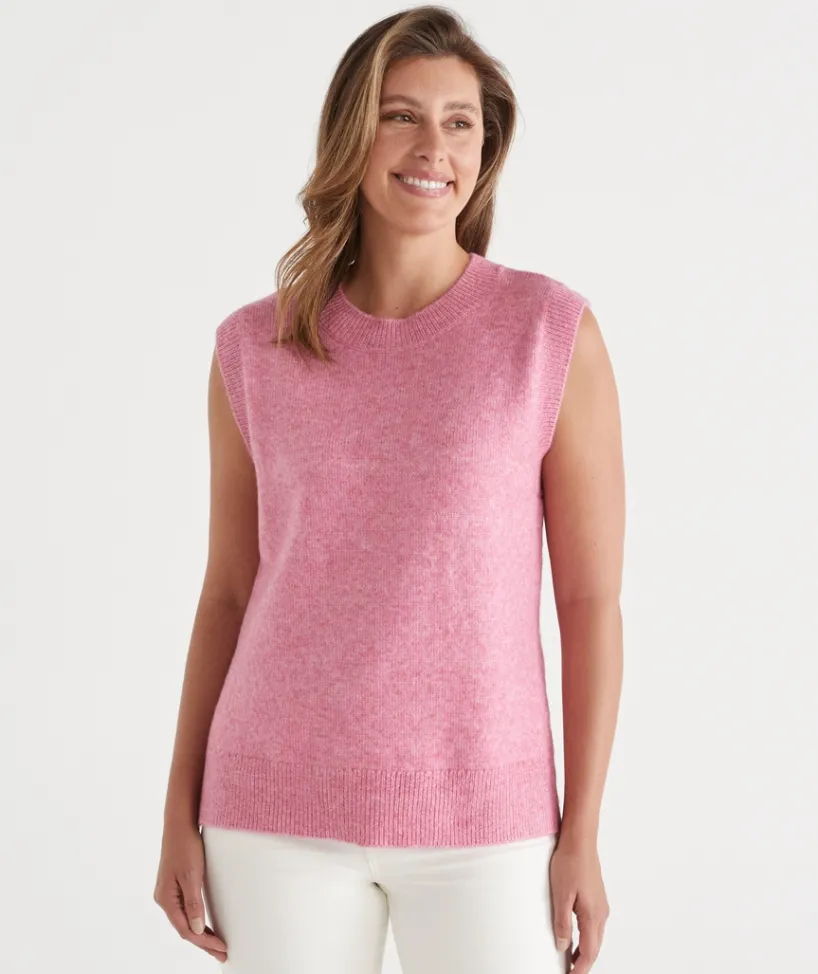 Sussan Tops|Knitwear>Brushed Knit Crew Neck Vest