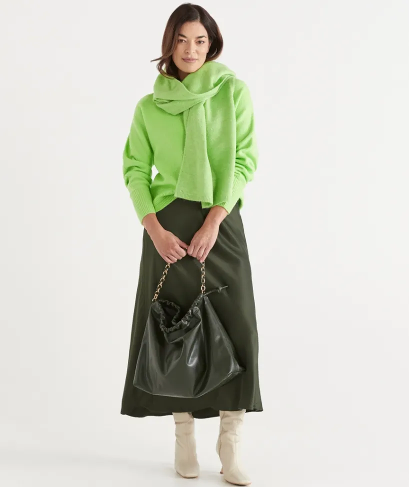 Sussan Tops|Knitwear>Brushed Rib V Neck Jumper LIME