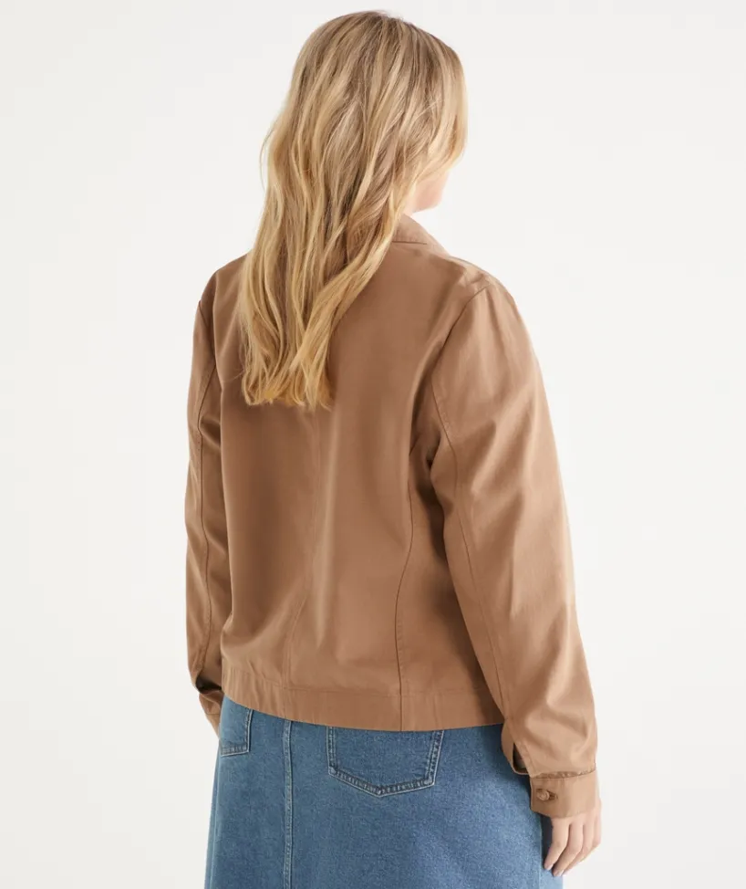 Sussan Jackets & Coats|Shackets>Button Up Collared Denim Jacket NUTMEG