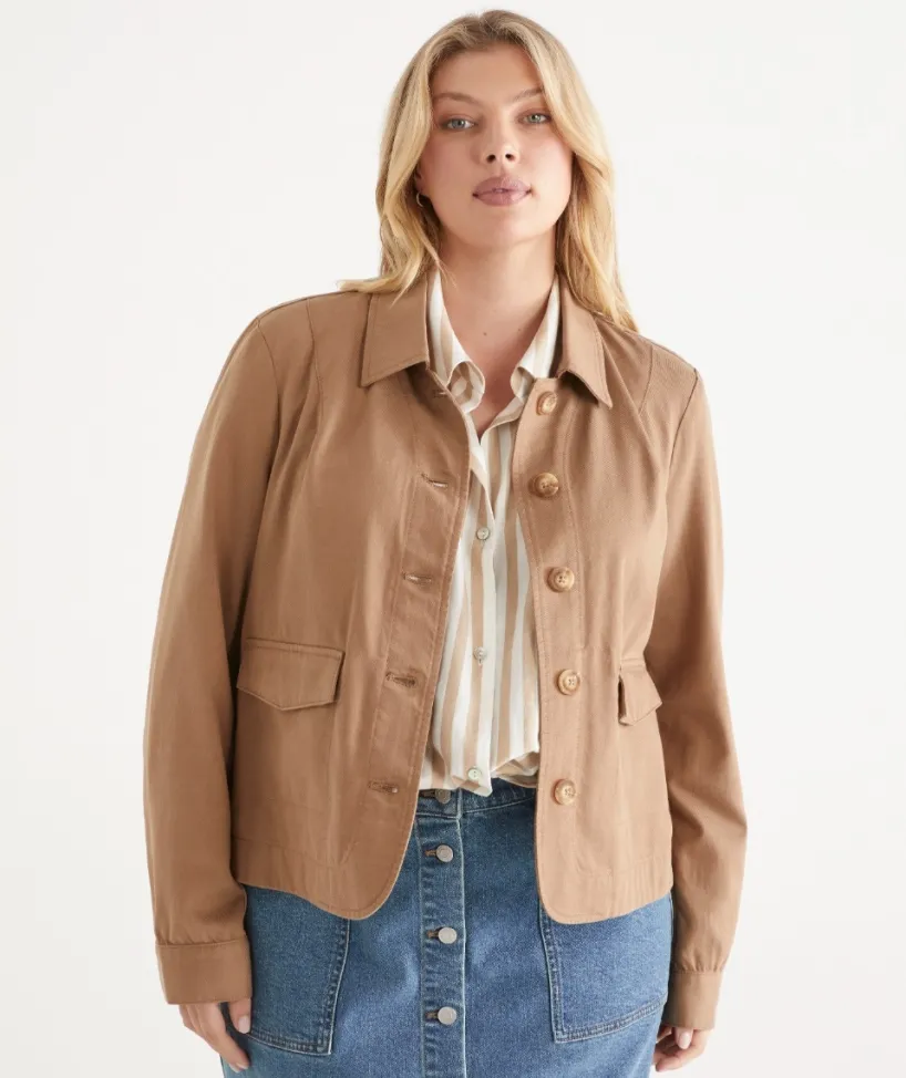 Sussan Jackets & Coats|Shackets>Button Up Collared Denim Jacket NUTMEG
