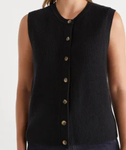 Sussan Tops|Knitwear>Button Up Knit Vest BLACK