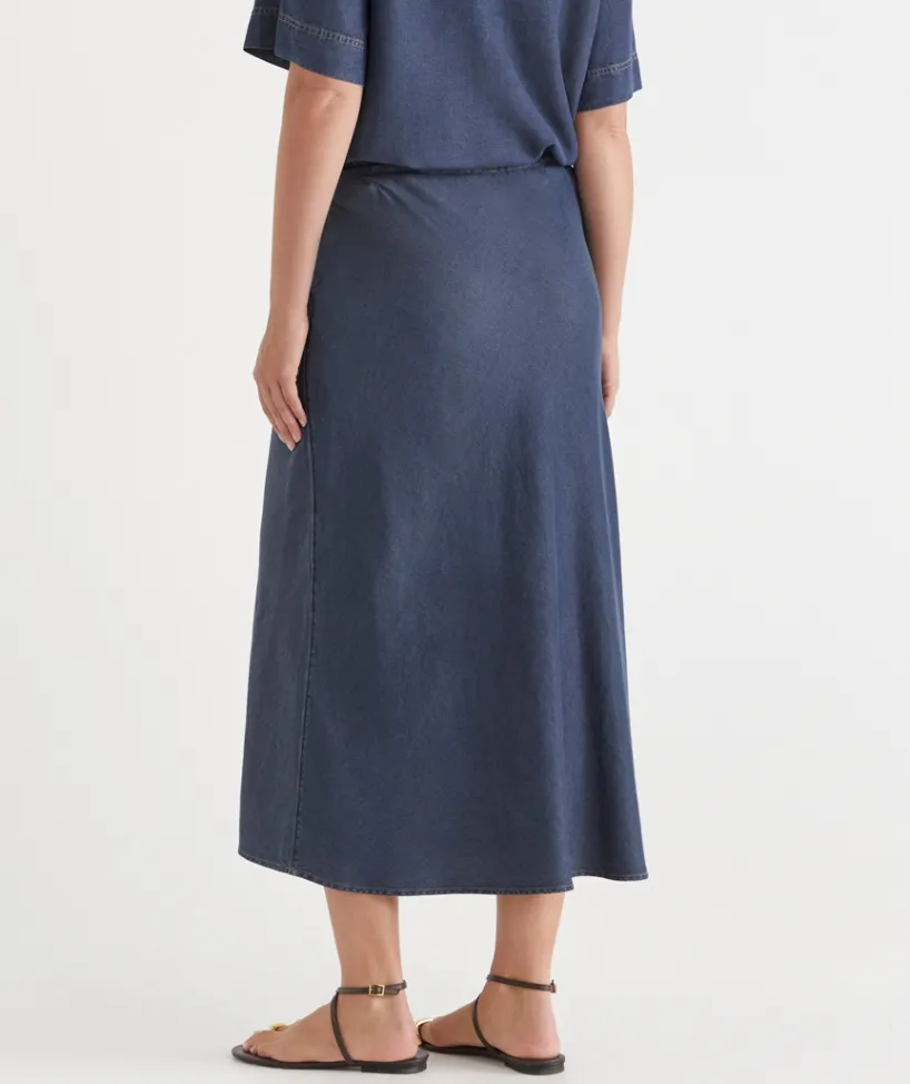 Sussan Skirts>Chambray Drawstring Midi Skirt