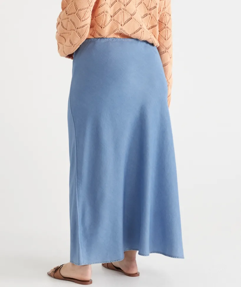 Sussan Skirts>Chambray Drawstring Midi Skirt
