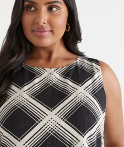 Sussan Dresses>Check Print Column Dress BLACK