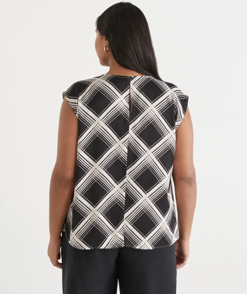 Sussan Tops|Matching Sets>Check Print Sleeveless Top BLACK