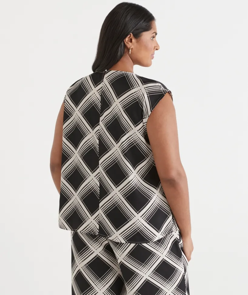 Sussan Tops|Matching Sets>Check Print Sleeveless Top BLACK