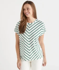 Sussan Tops|T-Shirts>Chevron Stripe Tee - Green DEEP JADE
