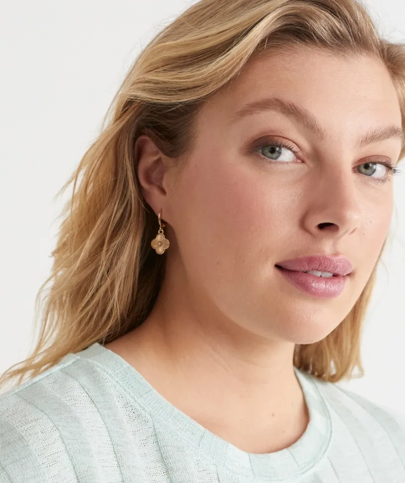 Sussan Jewellery>Clover Drop Huggie Earring - GOLD