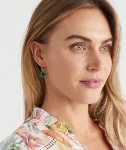 Sussan Jewellery>Clover Drop Huggie Earring - /Gold GREEN