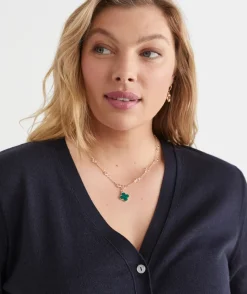 Sussan Jewellery>Clover Pendant Necklace - Gold/ GREEN