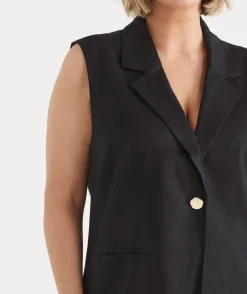 Sussan Tops|Matching Sets>Collared Longline Vest - BLACK