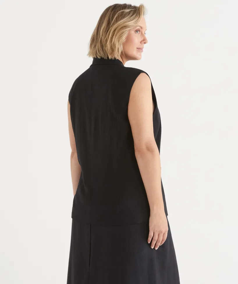 Sussan Tops|Matching Sets>Collared Longline Vest - BLACK