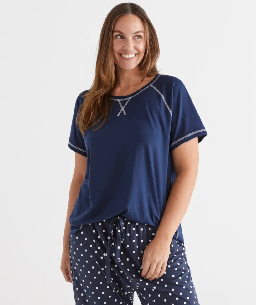 Sussan Pyjama Sets|Women's Pyjama Tops>Contrast Short Sleeve Pyjama Top