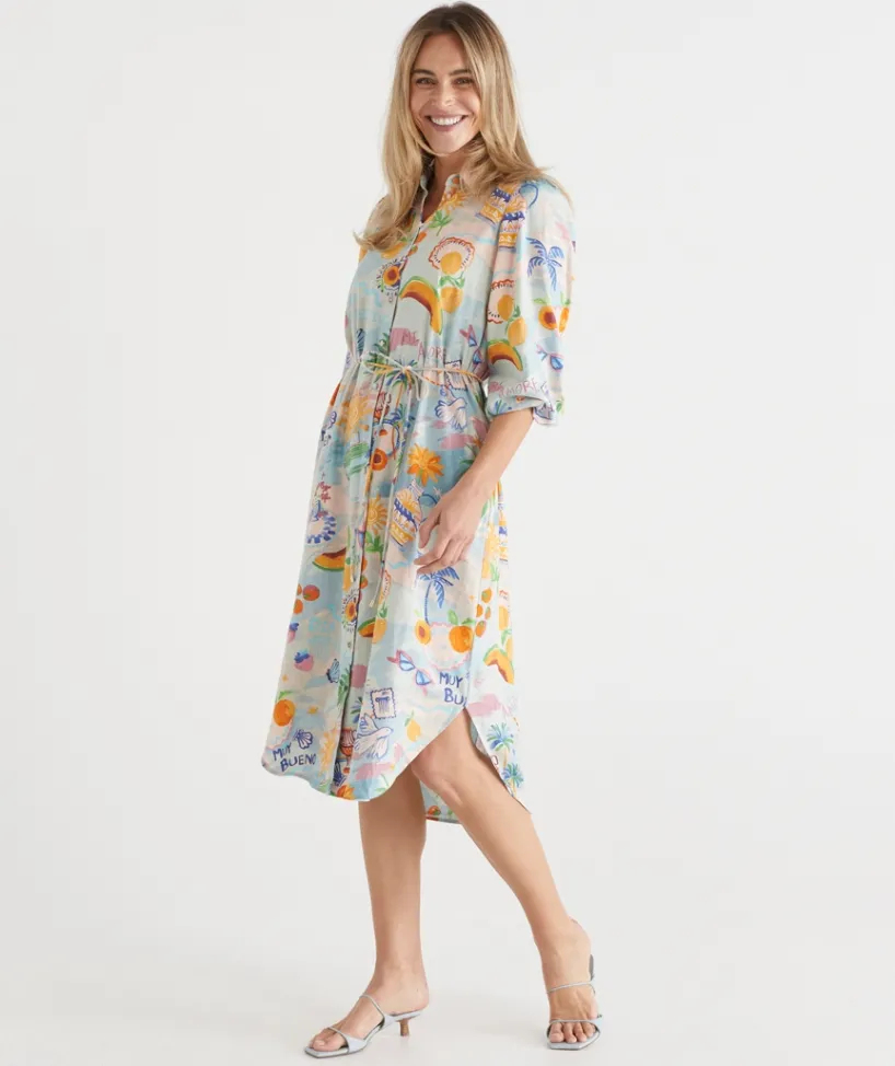 Sussan Dresses|Matching Sets>Costa Del Sol Midi Shirt Dress BLUE