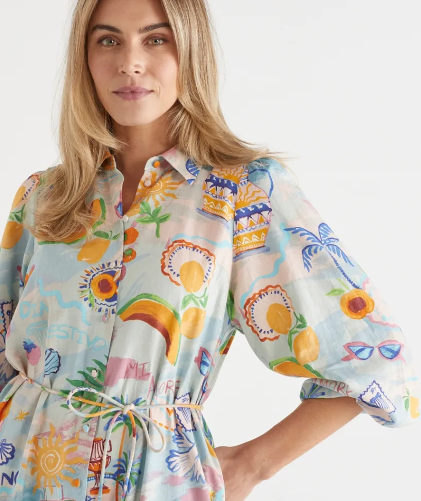 Sussan Dresses|Matching Sets>Costa Del Sol Midi Shirt Dress BLUE