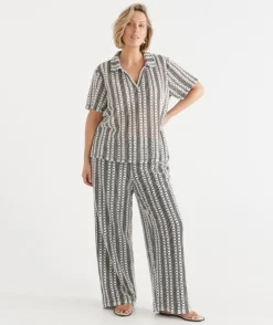 Sussan Pants>Crochet Straight Leg Pant BLACK/NATURAL