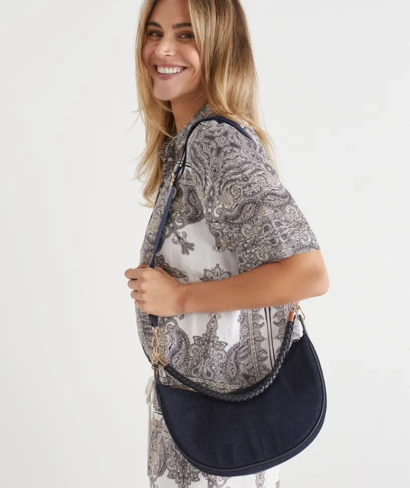 Sussan Bags>Denim Wash Crescent Bag DARK WASH