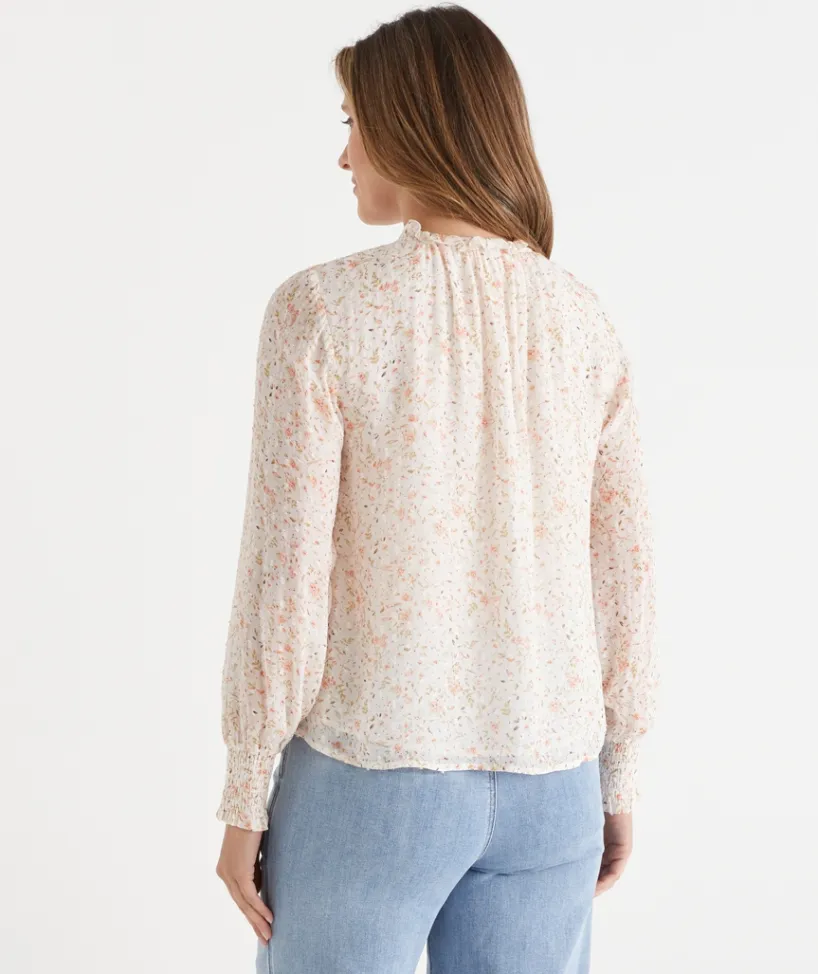 Sussan Tops|Shirts & Blouses>Ditsy Floral Lace Detail Blouse LIGHT PEACH