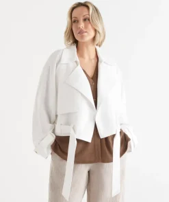 Sussan Jackets & Coats|Jackets>Draped Cropped Trench Jacket WHITE