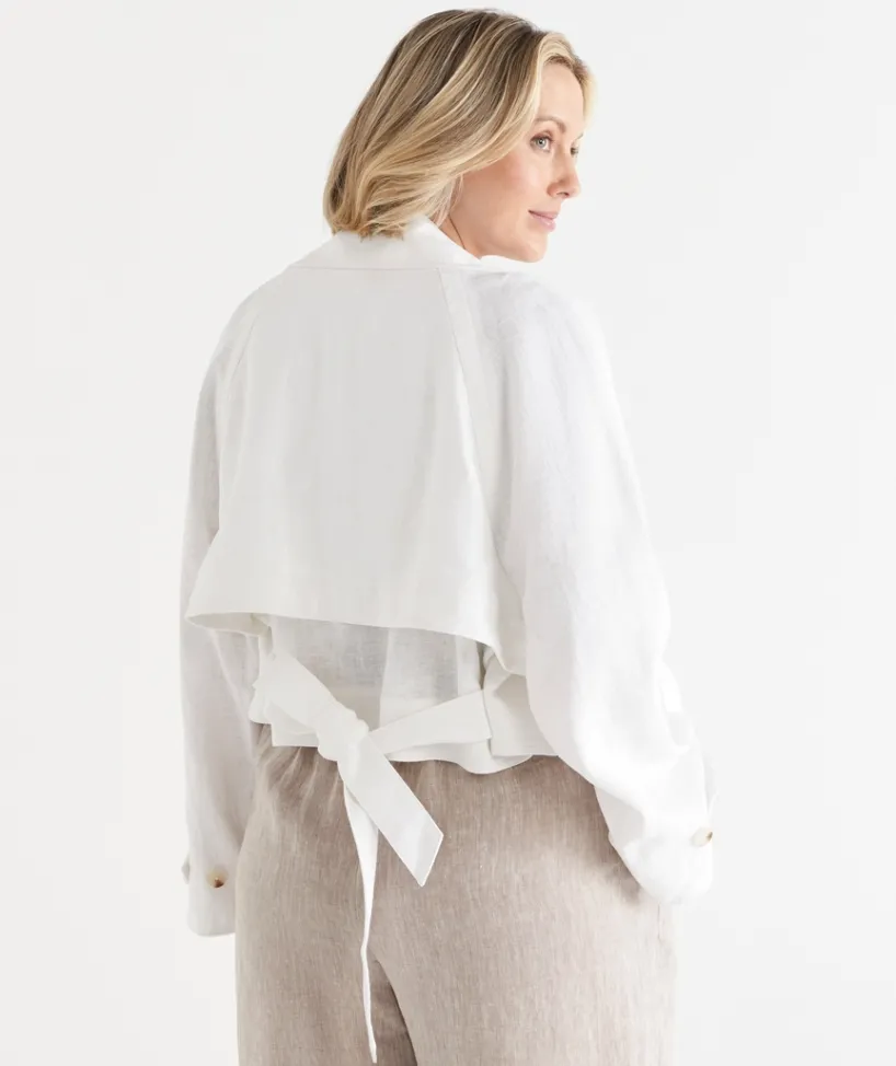 Sussan Jackets & Coats|Jackets>Draped Cropped Trench Jacket WHITE
