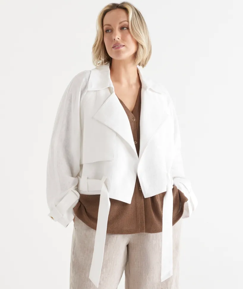 Sussan Jackets & Coats|Jackets>Draped Cropped Trench Jacket WHITE