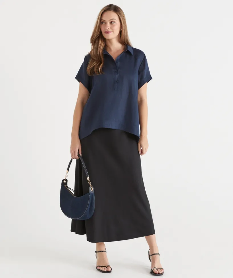 Sussan Skirts>Drawstring Midi Skirt BLACK