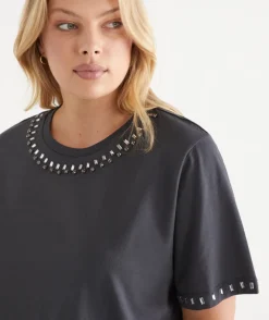Sussan Tops>Embellished Short Sleeve Tee - SLATE