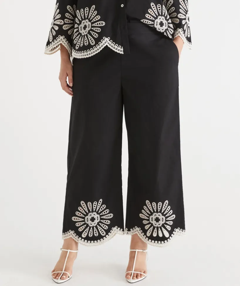 Sussan Pants>Embroidered Scallop Hem Pant BLACK