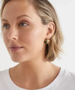 Sussan Jewellery>Enamel Stud Earring - Green GOLD