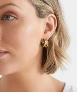 Sussan Jewellery>Enamel Stud Earring - Green GOLD