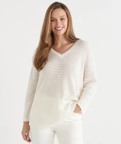 Sussan Tops|Knitwear>Extended Shoulder V Neck Knit Jumper