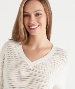 Sussan Tops|Knitwear>Extended Shoulder V Neck Knit Jumper