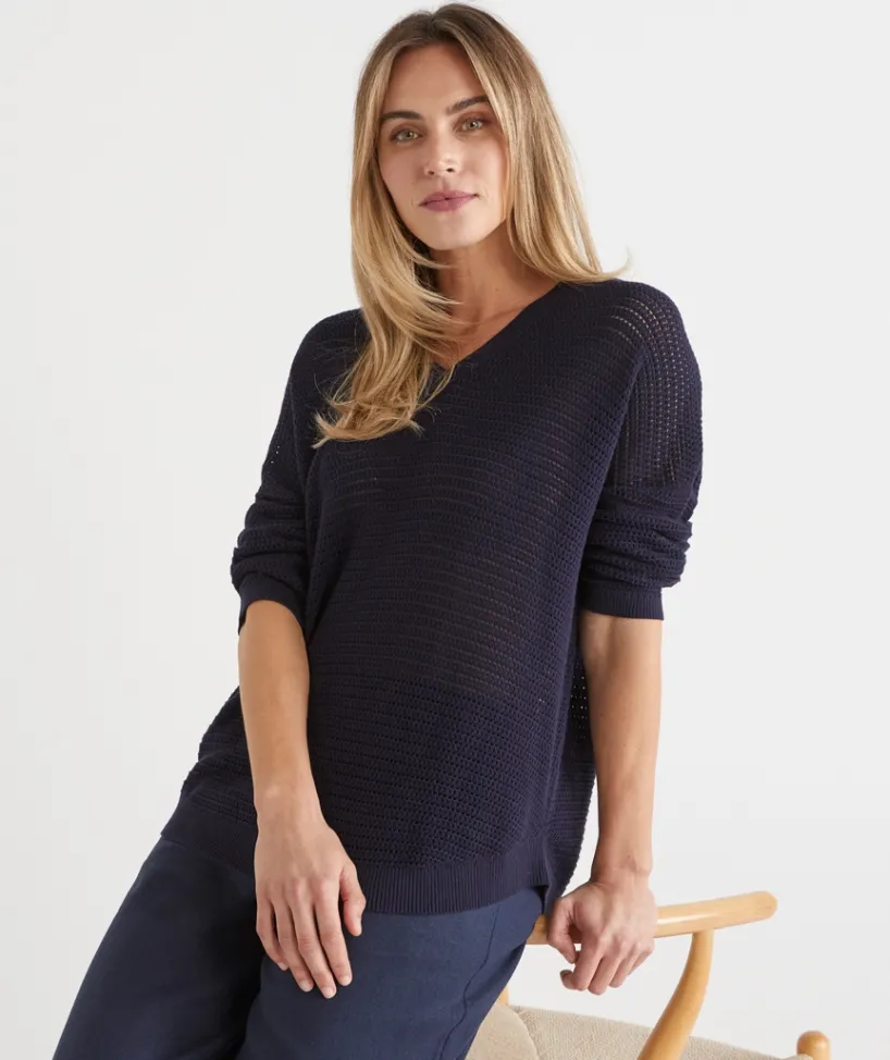 Sussan Tops|Knitwear>Extended Shoulder V Neck Knit Jumper