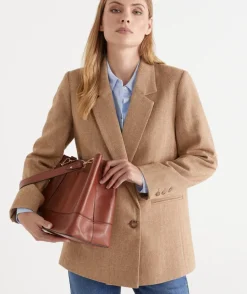 Sussan Bags>Faux Suede Contrast Bucket Bag TAN