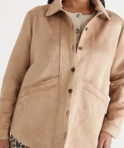 Sussan Jackets & Coats|Jackets>Faux Suede Longline Jacket CAPPUCCINO