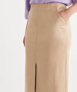 Sussan Skirts>Faux Suede Midi Skirt CAPPUCCINO